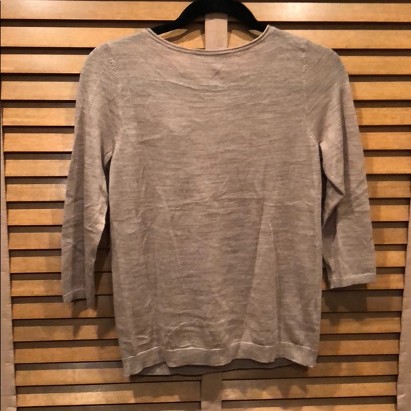 LOFT Taupe Sweater bead and bow neckline Petite S - Picture 5 of 6